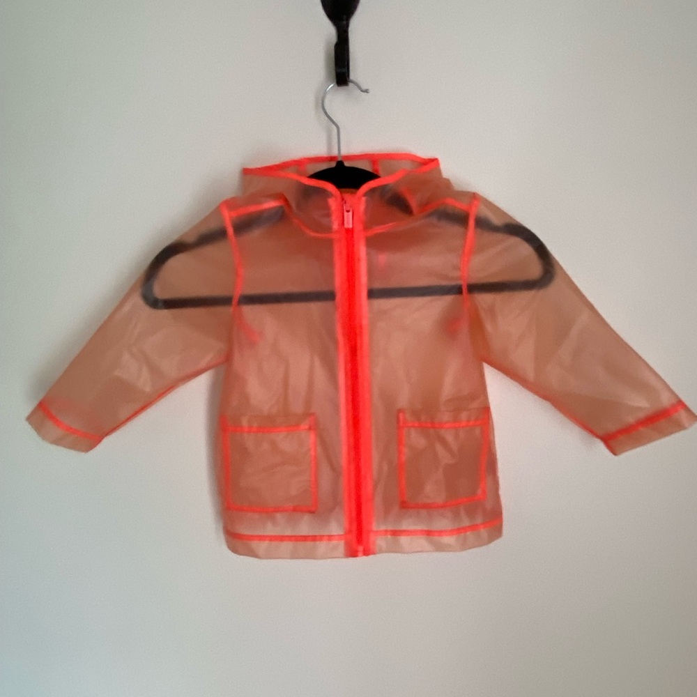 Kids Transparent Raincoat with Neon Pink/Orange Trim